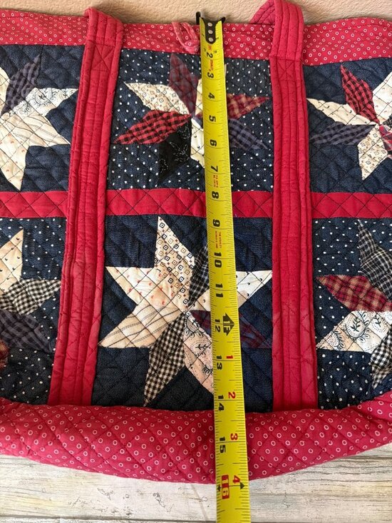J Peterman Cotton Quilted Patchwork Tote Bag Americana Pinwheel Red Blue Vintage - Picture 11 of 15